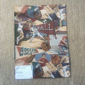 Tapestry fabric. Sports theme. 18x12